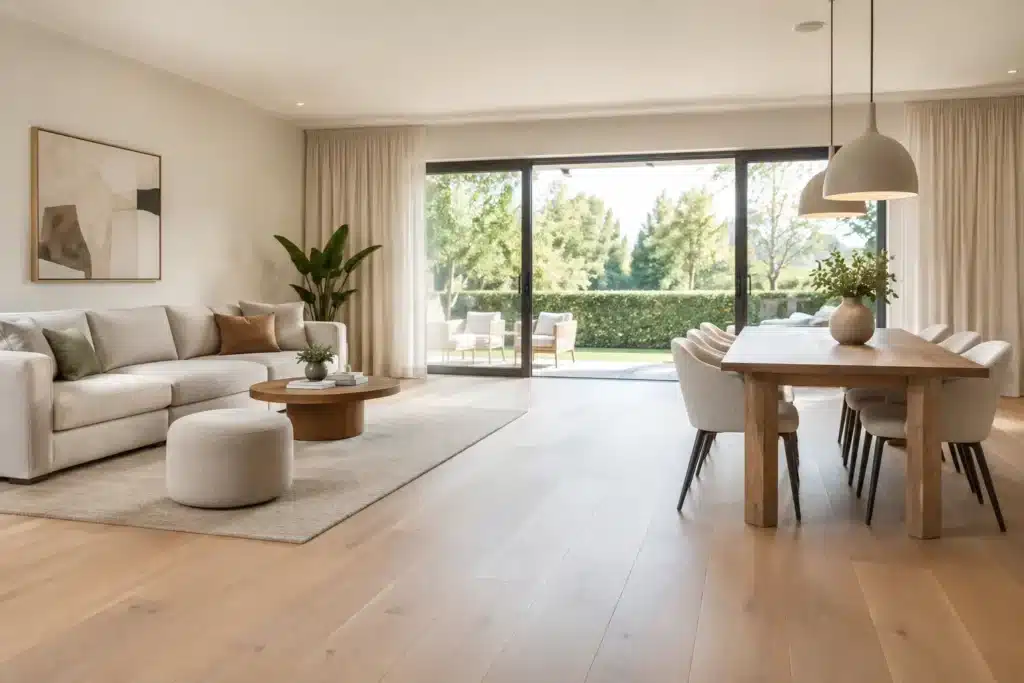Brede planken interieurtrend voor een ruim huis